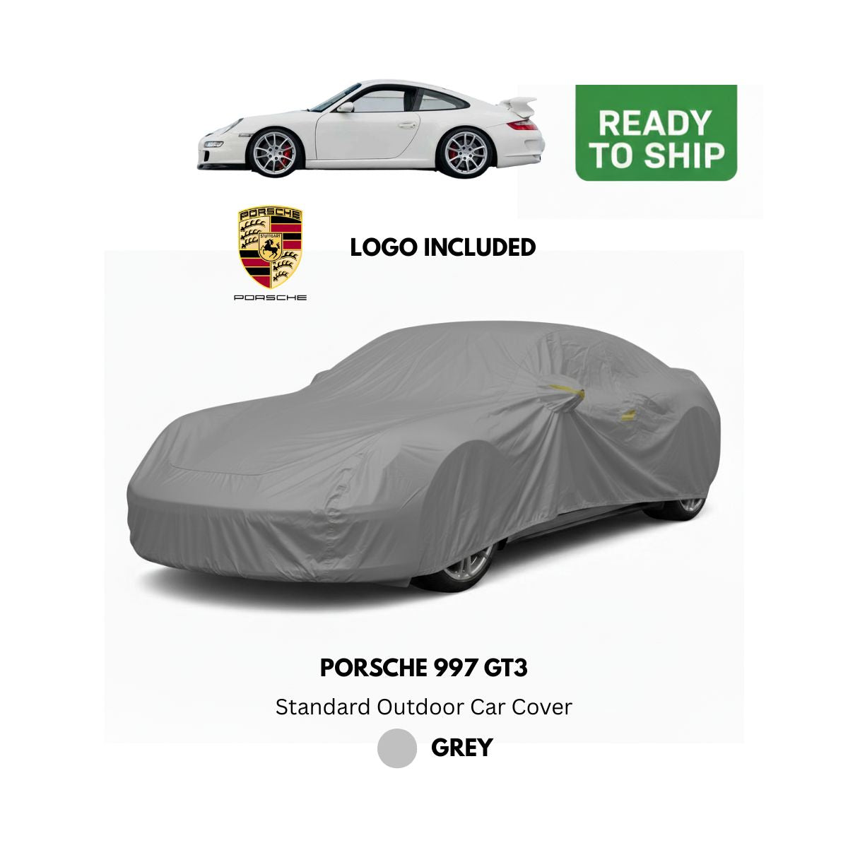 Porsche 997 GT3 - Standard Outdoor Car Cover - Grey + Porsche Logo (Ready to Ship)