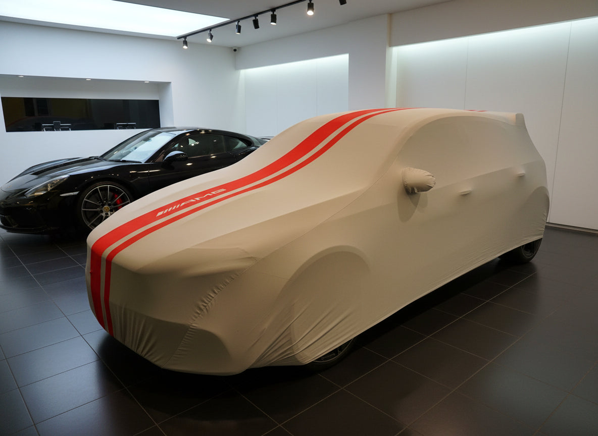 grey indoor cover with red stripe