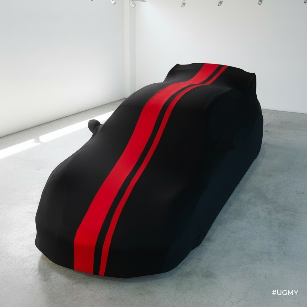 Black and Red Striped Indoor Car Cover - No Logo