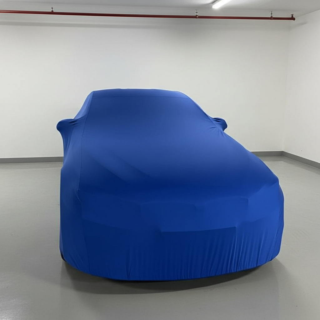 Blue Indoor Car Cover - No M Logo, Clean Background
