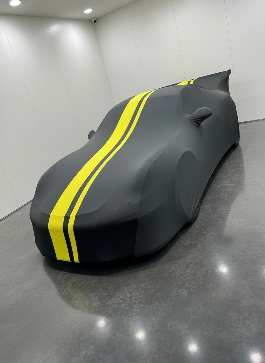 Grey and Yellow Striped Indoor Car Cover - No Logo
