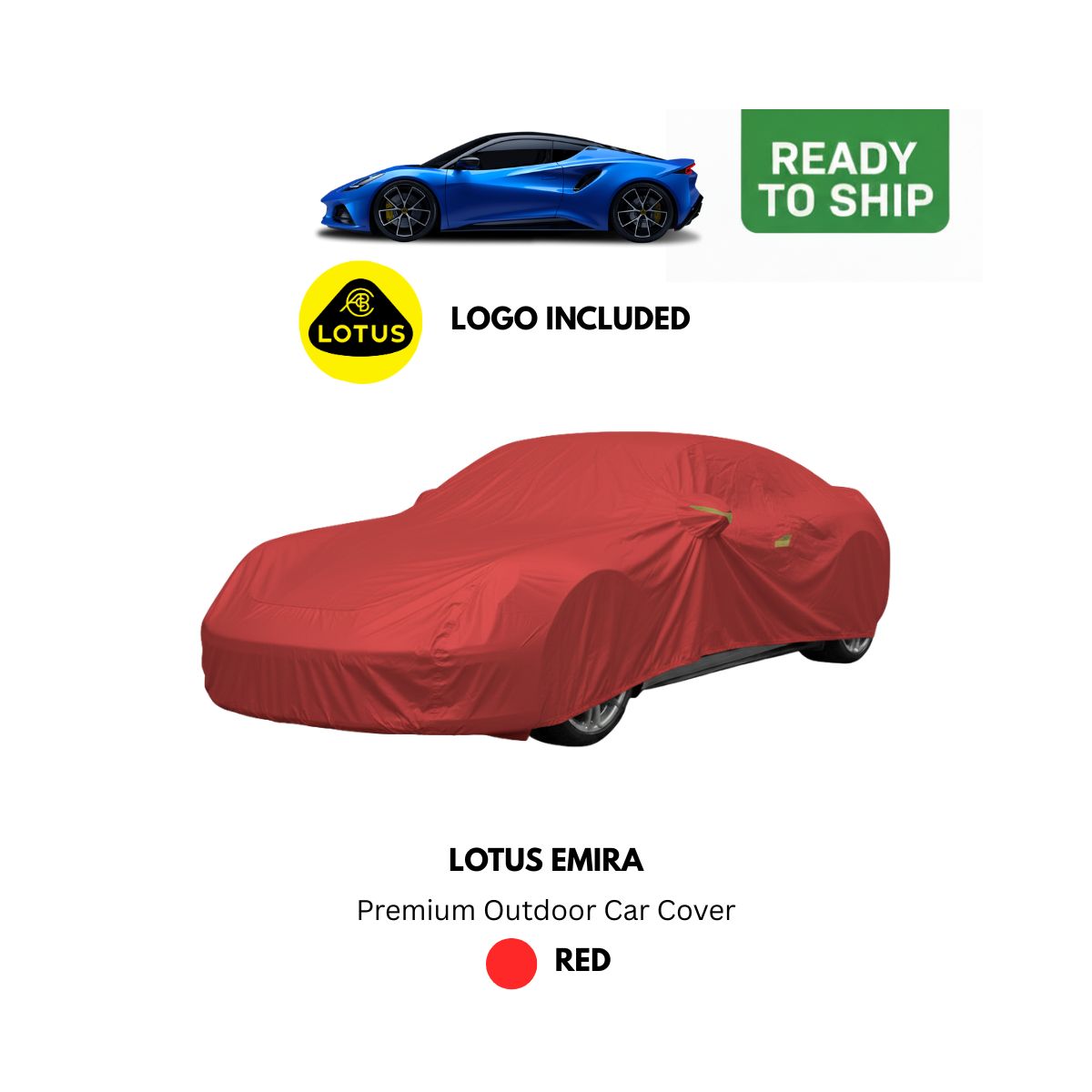 Lotus Emira - Premium Outdoor Car Cover - Red + Lotus Logo (Ready to Ship)