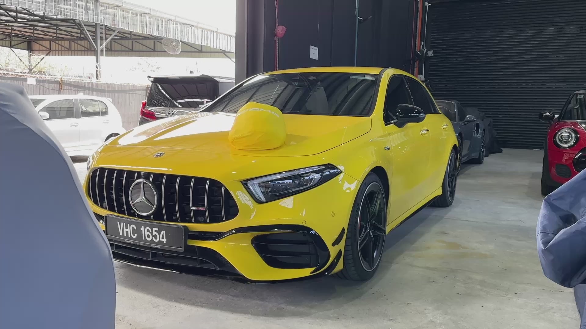 Yellow AMG Racing Stripe Indoor Car Cover for A45s 