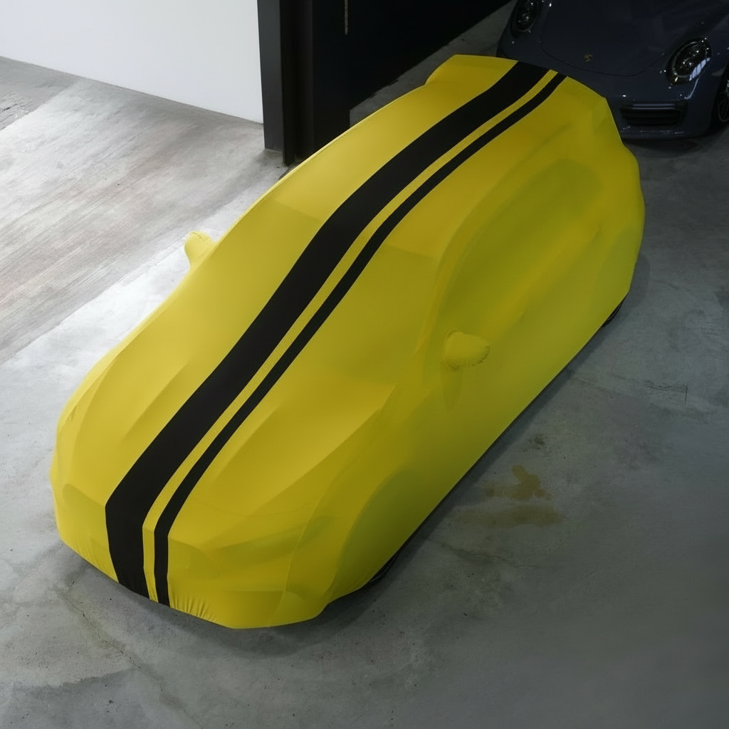 Yellow and Black Striped Indoor Car Cover - No Logo, Product Variant