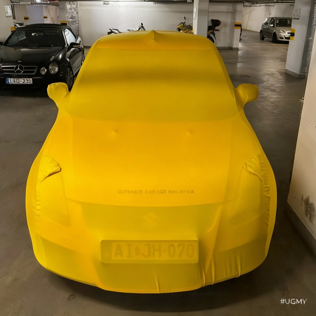 Yellow Indoor Car Cover - Black Logo Removed (Regenerated)